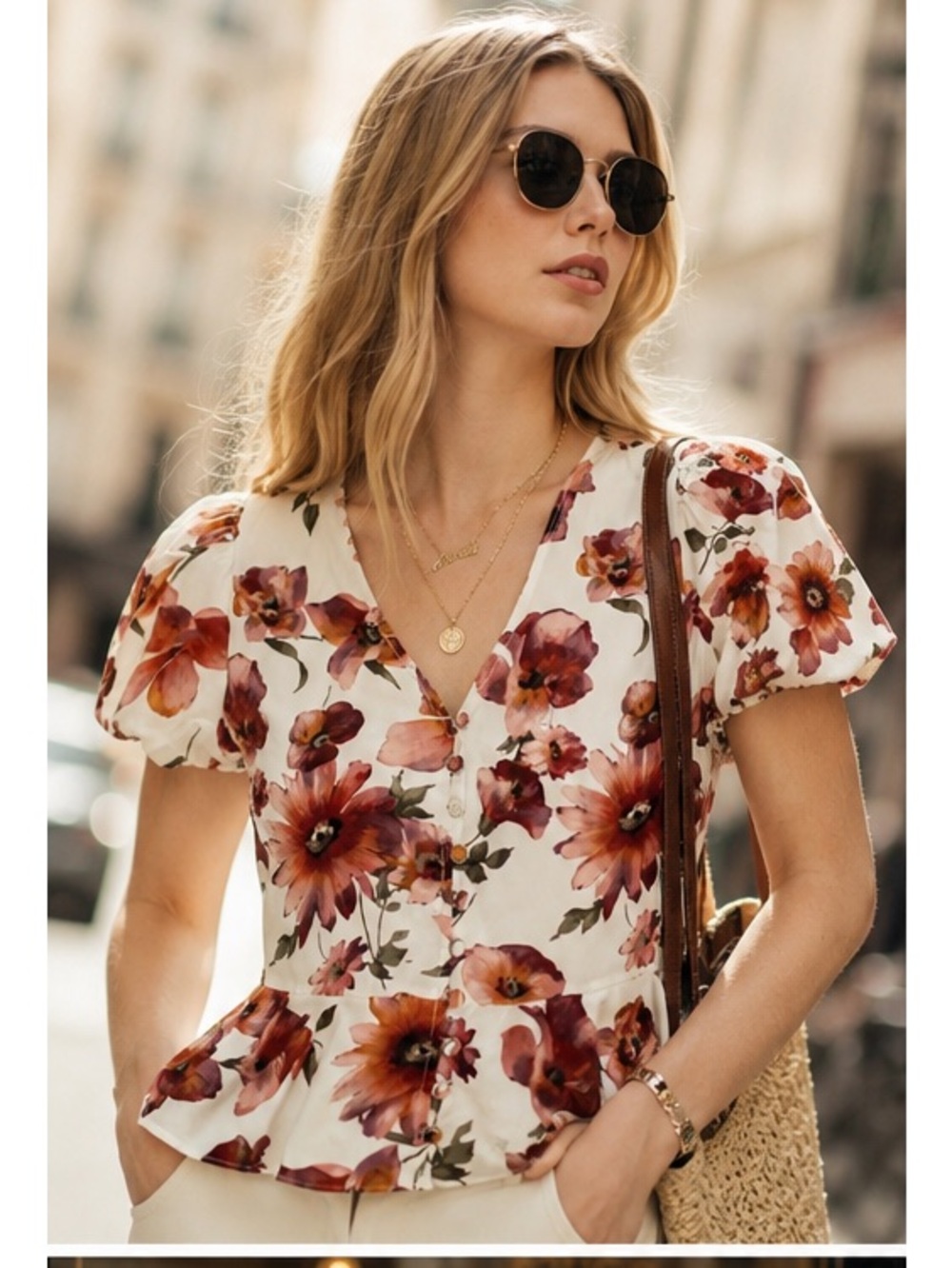NWT The Kooples Satin Daisy Flowers Peplum Hem Blouse Size XS